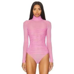 Free People Pink Ruched Long Sleeve Bodysuit small